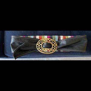 Coach reversible black and legacy stripe belt.